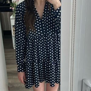 Urban Outfitters - Polka Dot Long Sleeve Mini Dress, Blue